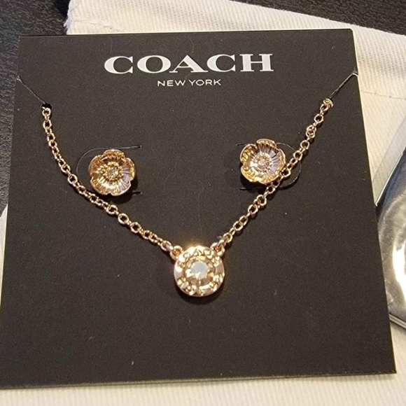 Coach Open Circle Necklace and Tea Rose Stud Earring Set - Picture 2 of 3